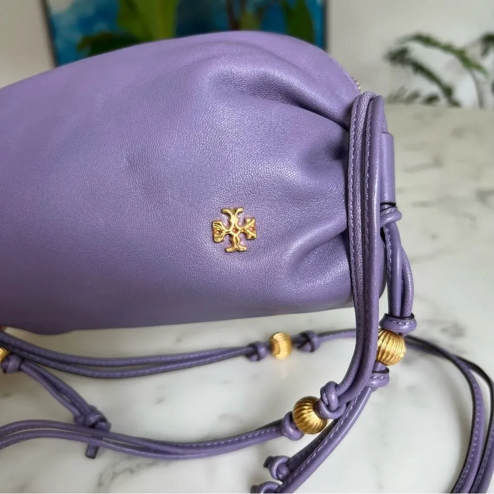 Tory Burch Beaded Strap Soft Mini Crossbody Bag in Purple Cosmos Leather